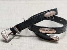 1990s vintage USA made BRIGHTON leather belt 32 black WESTERN alligator embossed