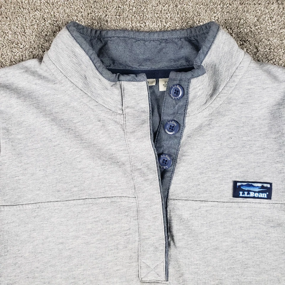LL Bean Rugby Shirt Womens 2X Gray 1/4 Button Pullover Top Soft Cotton - Image 2 of 4