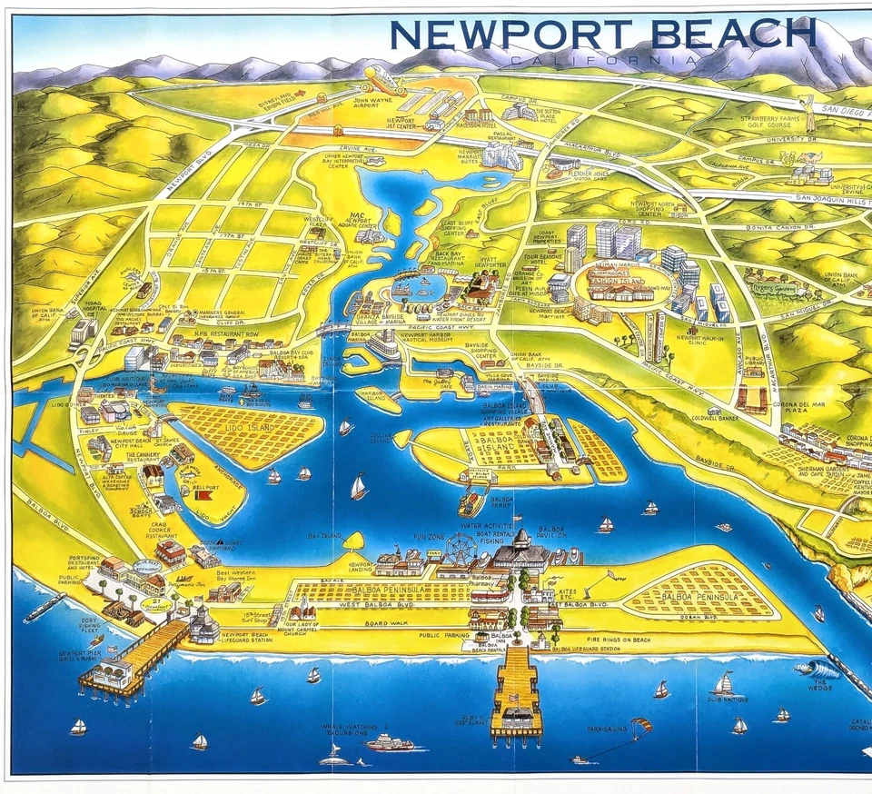 Карта ВИД НЬЮПОРТ-БИЧ - ОСТРОВ БАЛЬБОА - Калифорния ИЛЛЮСТРИРОВАННАЯ (25X16) ОРИГИНАЛЬНАЯ - Изображение 4 из 4