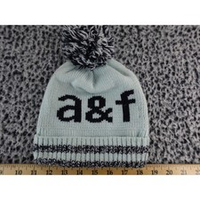 Abercrombie Kids Light Blue Knit Pom Beanie Heart A F Logo Stripes