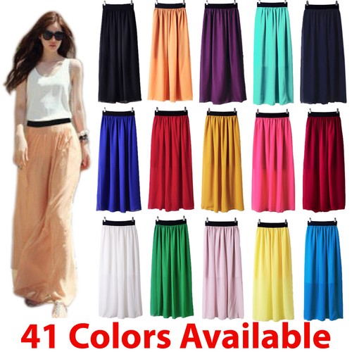 Chiffon A Line Maxi Skirt Women's Chiffon Maxi Skirt - Double Layer, Pleated, Elastic Waist Long Dress (41 Colors) Maxi Skirts - Foto 9