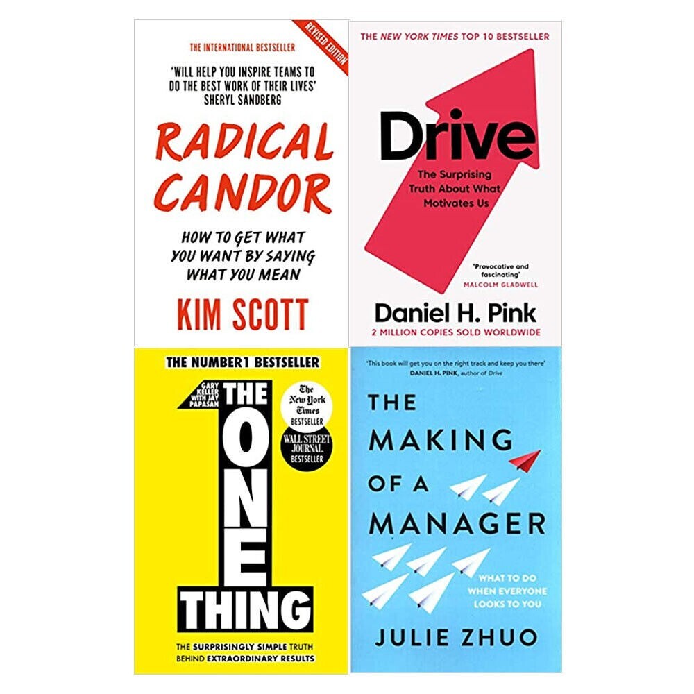 Radical Candor, Drive Daniel H. Pink, One Thing, Making of a Manager 4 Books Set