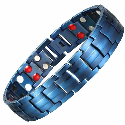 GAUSSTHERAPY Blue Titanium Double Row Magnetic Bracelet 4in1 Bio Energy Pain Relief Arthritis