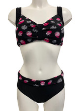 Black  Pink Bikini Set 16 for D cups 16D Soft padded cups wirefree supportive