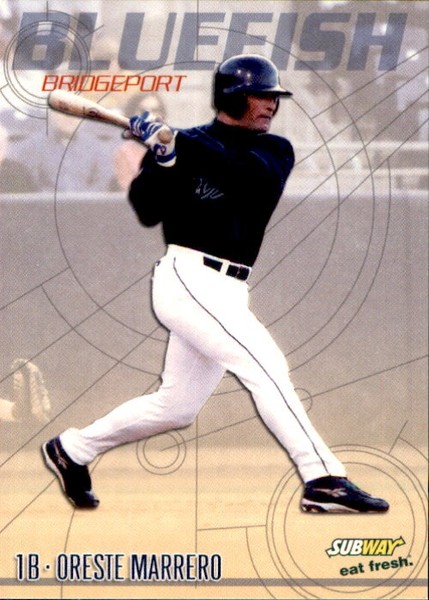 Tarjeta de relaciones públicas Bridgeport Bluefish Choice #19 2004 Orneste Marrero Bayamón Puerto Rico