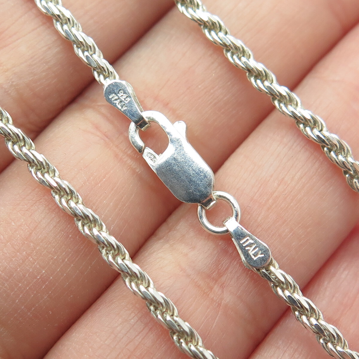 925 Sterling Silver Italy Twisted Rope Chain Necklace 24