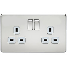 Image of Knightsbridge Screwless Flatplate 13A DP 2 Gang Switched Socket Polished Chrome