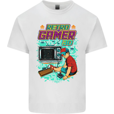 Retro Gamer Arcade Spiele Herren Baumwoll Maglietta T-Shirt Rundhals Weiß 5XL