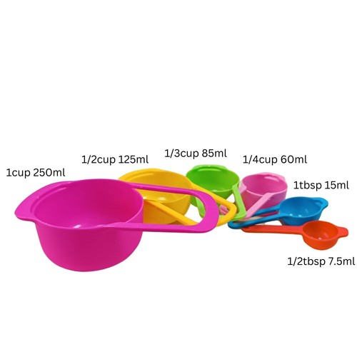 6 Pieces Colorful Measuring Cup Set Cooking Tool Plastic Free Shipping - Picture 3 of 12