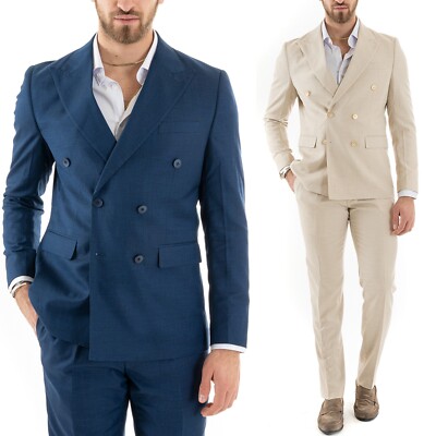 Completo Uomo Elegante In Viscosa - Giacca E Pantaloni Slim Fit, Made In Italy, Vari Colori