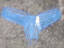 VS strappy crotchless Grommet lace thong NEW Medium Blue