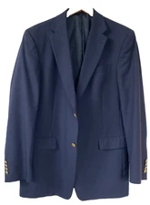 VTG Hart Schaffner & Marx Navy Blazer 42L Sport Coat Jacket Gold Buttons