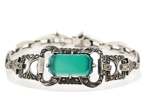 Silver Black Vintage Style Marcasite Crystal Oval Face  display picture 2