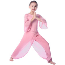 Girls 2 Piece Dance Outfits Ballet Yoga Pants Set Flared Sleeves Practice Suits