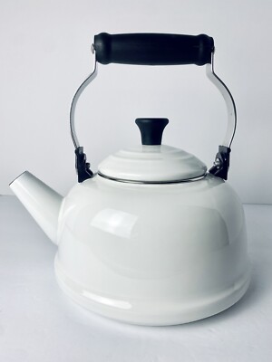 Vintage Le Creuset Whistling Tea Kettle Pot 2.2 Qt White Enamel