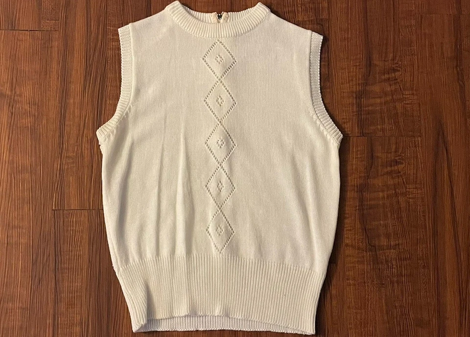 De colección 60’s MacHenry Marfil 2 piezas Conjunto Cárdigan Top Tejido Sin Mangas A Juego Para Mujer’s L Foto 2 de 4