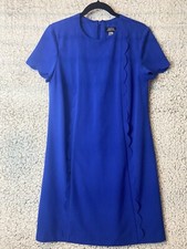 Tahari blue dress scallop accent short sleeve zipper back lined women's size 10