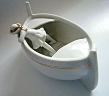 Vintage Toscany Collection Japan Porcelain Gold lined Boat Girl Hat Trinket Dish