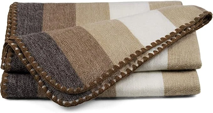 QISU Alpaca Wool Throw Blanket Large Camel Thick Stripe 85