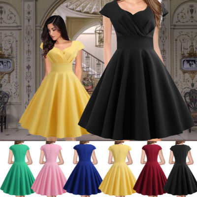 Damen Retro Partykleid 1950,60er Rockabilly Kleid Swing Petticoat Skaterkleid