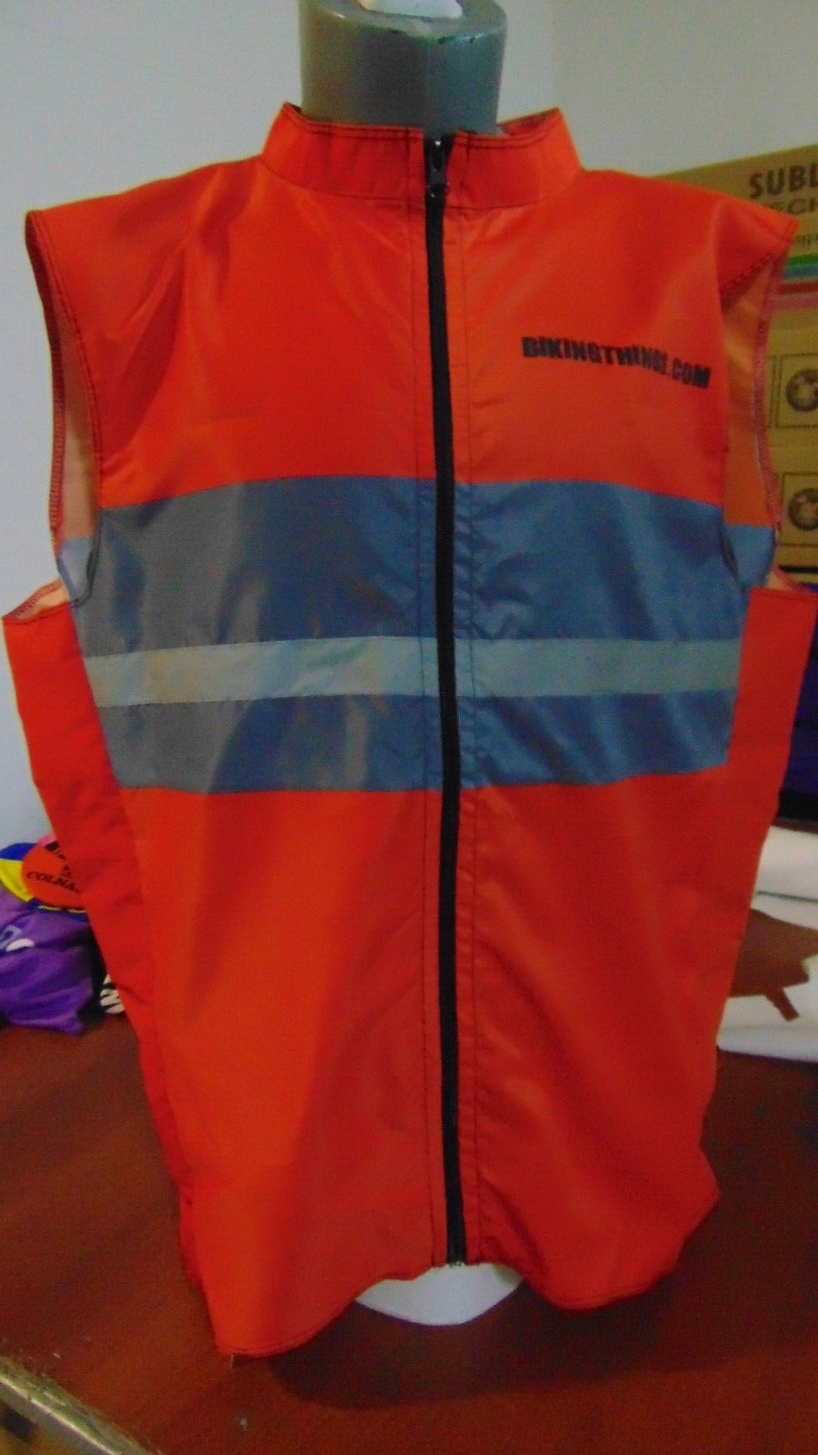 REFLECTIVE CYCLING VEST CYCLING SAFETY BIKE ROAD MTB ORANGE JACKET WINDBREAKER