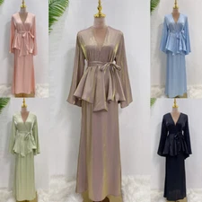 Two Piece Women Kimono Blouse Tops Long Skirt Set Abaya Muslim Outfits Dress