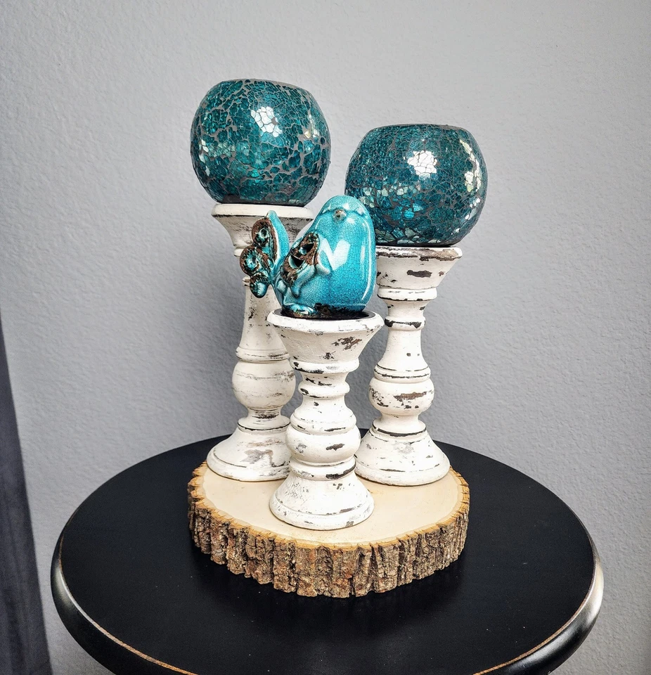 Milk Maids Candle Holders - Shabby Chic White Set of 3 - Image 2 of 4