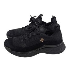 Chanel Interlocking CC Suede Quilted Black Trainers Size EU 39.5