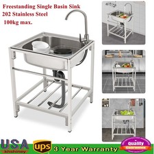 Commercial Single Bowl Stainless Steel Hand Wash Sink Basin Freestanding Faucet