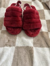 UGG Fluff Yeah Slide Red Fur Women's Open Toe Slipper Size 6