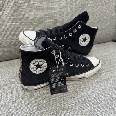 Converse All Star Chuck Taylor Leopard Suede Trainers Black Hi Tops UK 7 - NEU