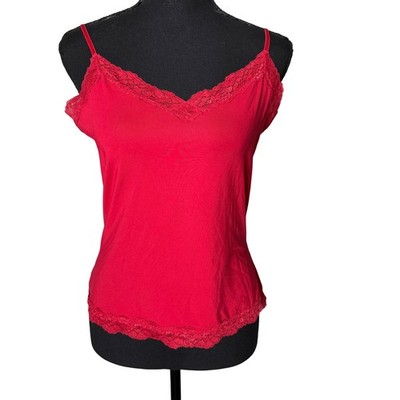 Cabernet Womens Y2K Lace Trim Cami Size L Red Vamp Romantic Preppy Whimsigoth