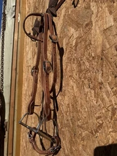 USED NRS HEADTALL HARNESS LEATHER 5" PORTED D RING SNAFFLE BIT WESTERN BRIDLE