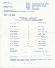 Birmingham City Reserves v Crystal Palace (Combination) 1976/1977
