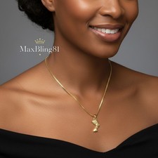 MINI EGYPTIAN NEFERTITI GOLD PLATED PENDANT 2mm 18" 20" 24" BOX CHAIN NECKLACE