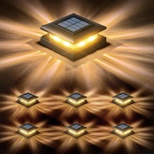 Solar Post Cap Lights: 6 Pack 4x4 Solar Powered Fence Lights for Wooden Vinyl...