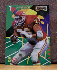 COOL FOOTBALL CARD JOHN ALT K.C. CHIEFS UNSUNG HEROES PROTECTED JOE MONTANA