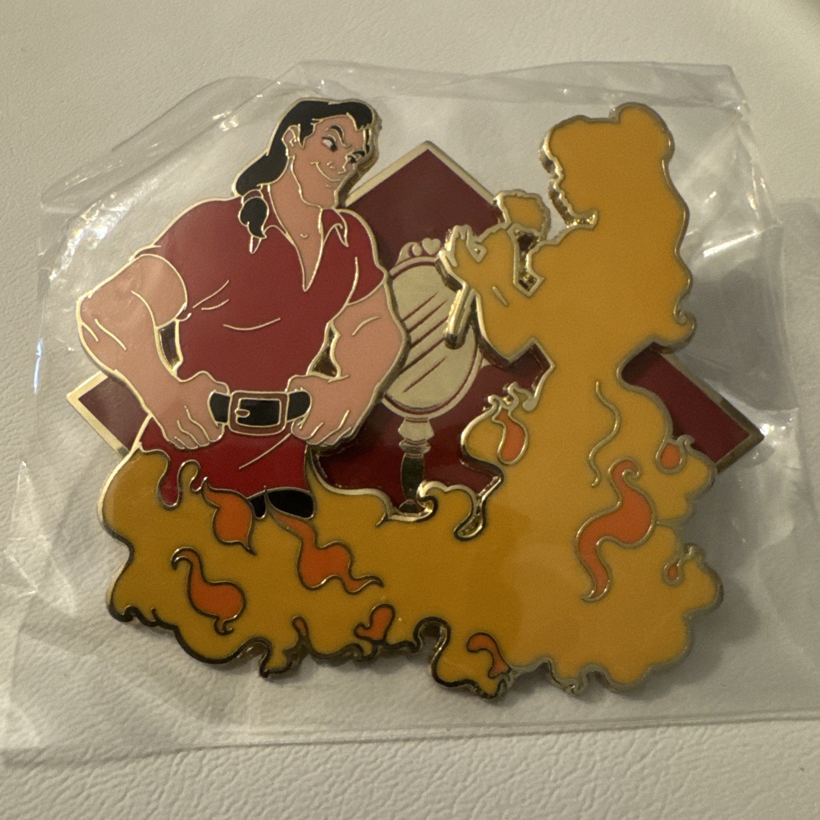 DLP GASTON & BELLE Pin Disneyland Paris LE 700 Villain W/ Hero Silhouette Pin