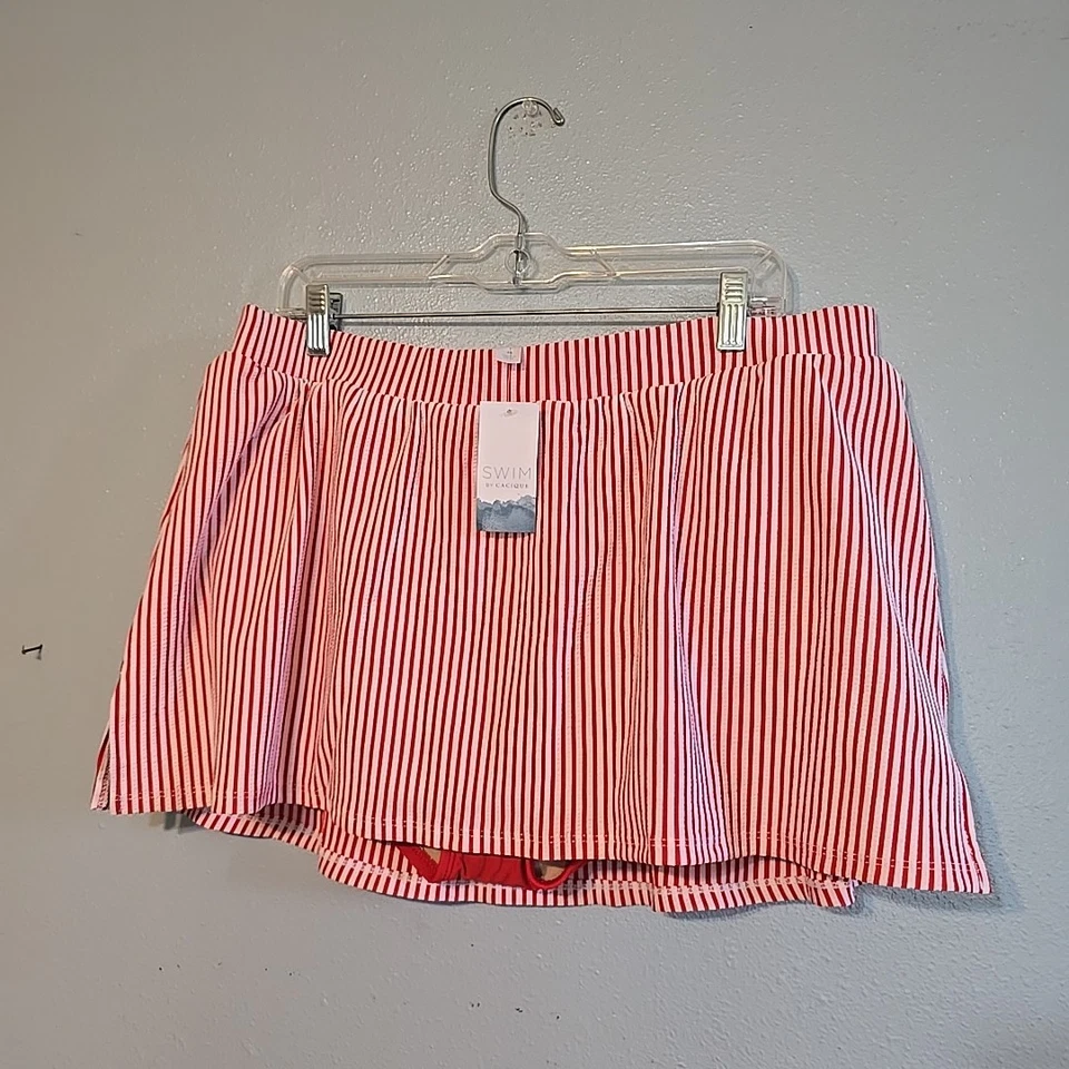 New With Tags Swim By Cacique Swim Bottoms Skirt Skort Red White Size 16 - Image 3 of 4