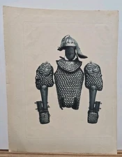 Vintage Etching of Polish Winged Hussar Armor 13"×10" B.F.K. Rives Paper