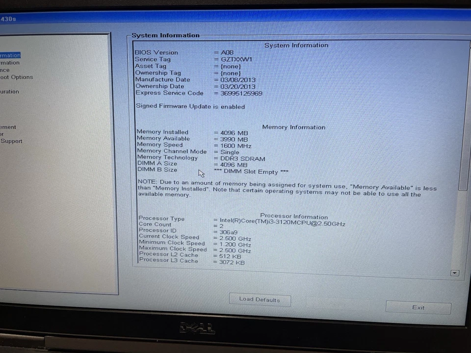 Dell Latitude E6430s i3-3120M 2.50GHz 4GB No HHD For Parts - Image 4 of 4