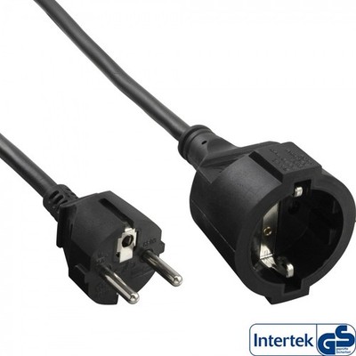 InLine  Schutzkontakt-Verlängerungskabel, CEE 7/7, H05VV-F3G1,5, schwarz, 1m