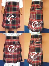 Heavy Duty Black Stewart Utility Kilt - Red/Black Tartan - Deluxe Cargo Pockets