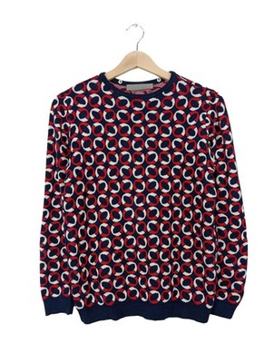HALLHUBER Feinstrickpullover Damen Pullover Gr. DE 36 rot-schwarz-weiß