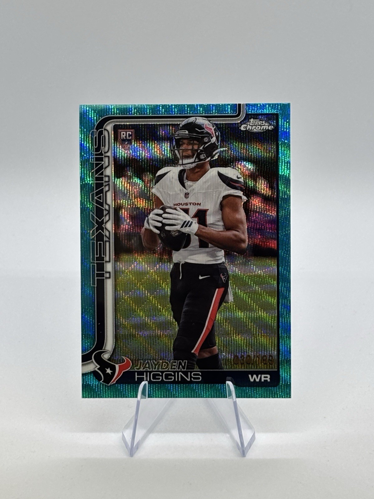 2025 Topps Chrome Football Jayden Higgins Aqua Wave Refractor /199 #343 RC