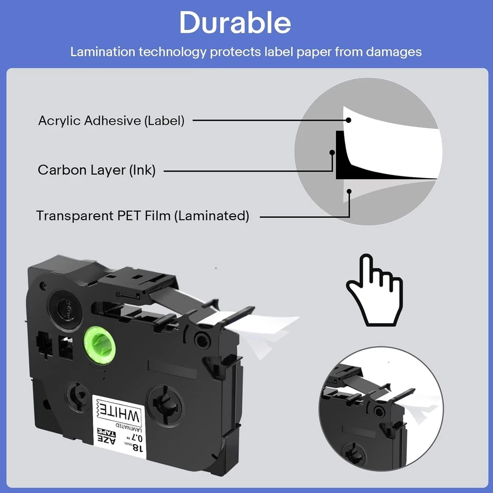 Cinta de etiqueta negra sobre blanca compatible con Brother P-Touch TZ241 TZe-241 3/4" 20PK Foto 3 de 4