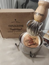 Anbbas Badger Hair Shaving Brush  Wood Handle with Goat Milk Shaving Soap NEW