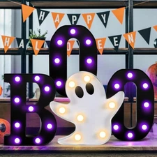 Halloween Decorations Indoor, 4 LED Marquee Light up Letters black, white 