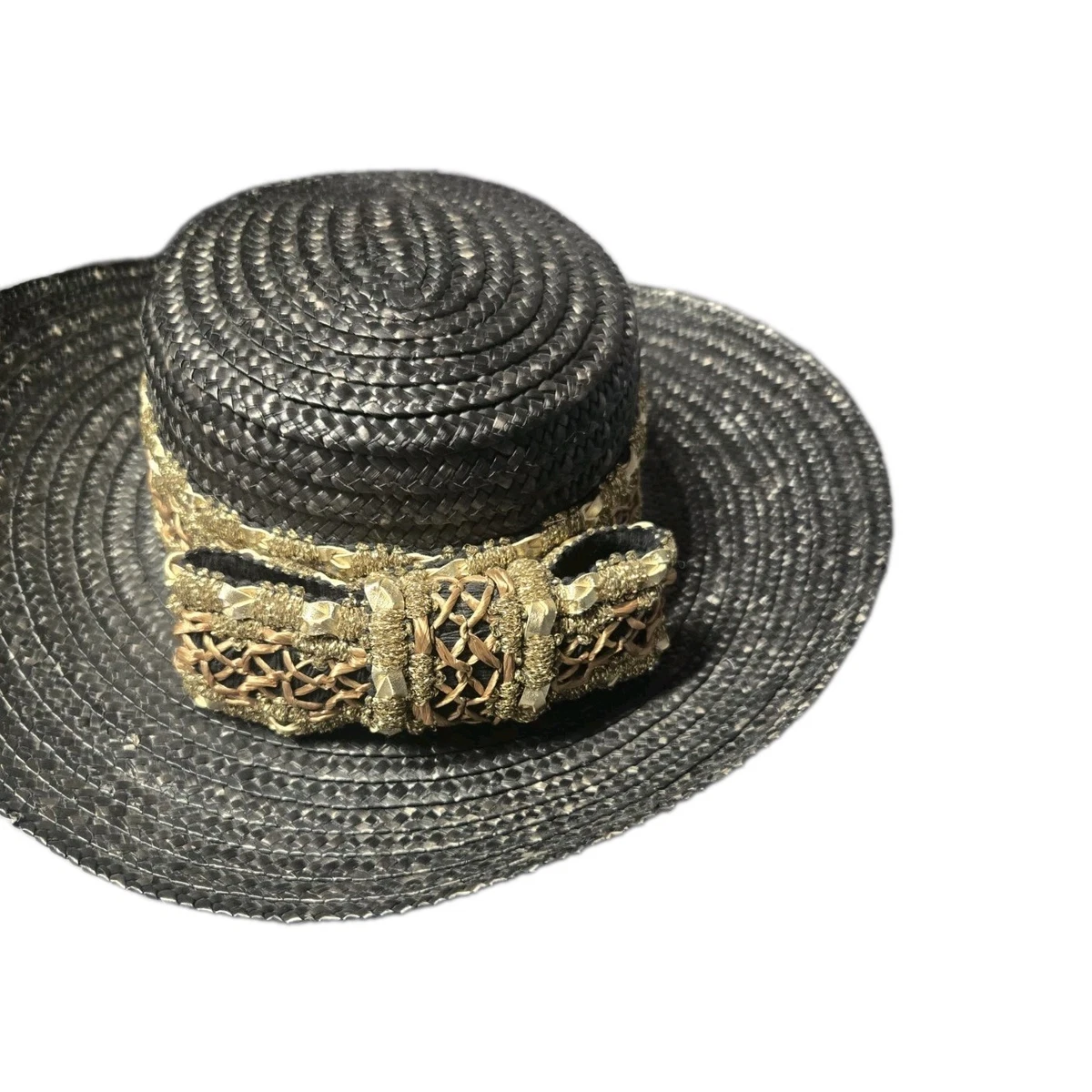 LESLIE JAMES Womens Hat 1950\'s Vintage Soft Genuine Tan Gold Trim Rhinestones 1950s Dress Formal Vintage Hats for Women for sale | eBay main image 2