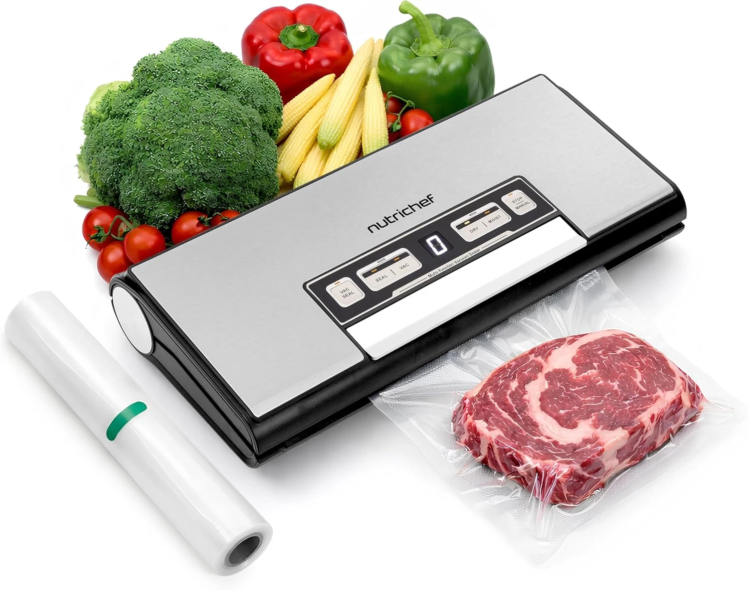 Vacuum Sealer Machine, 80Kpa Food Vacuum Sealer with Cutter, Bag Storage, Suctio